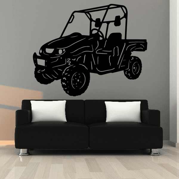 Black front-view UTV vehicle decal with headlight details and grille lines