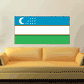 Uzbekistan flag sticker, rectangular with blue crescent and stars over red and green stripes.