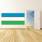 Uzbekistan flag sticker, horizontal blue white and green stripes with red band