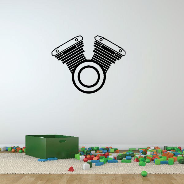 V-Twin motor decal with black V-engine and circular emblem