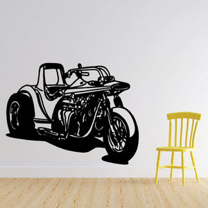 Trike decal with black outlined vintage vehicle illustration