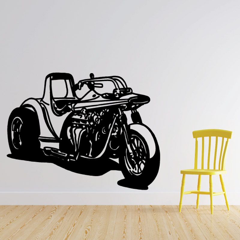 Trike decal with black outlined vintage vehicle illustration