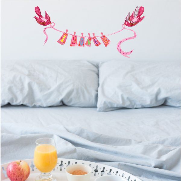 Image of Valentine's Day Birds Ribbon Banner Sticker