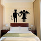 Devil and angel couple wall decal in black silhouette