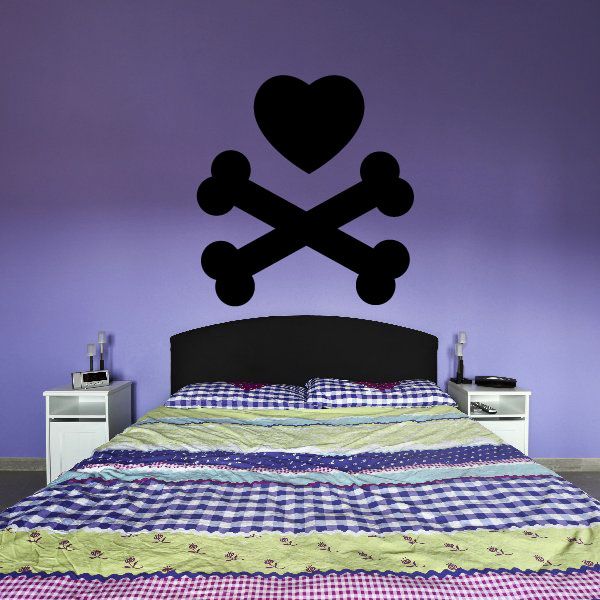 Image of Valentines Day Heart Skull and Crossbones Decal