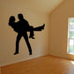 Valentine lovers carrying decal, black silhouette of couple embracing and holding child