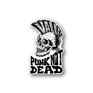 Skull and text vinyl sticker reading 'Punk Not Dead'