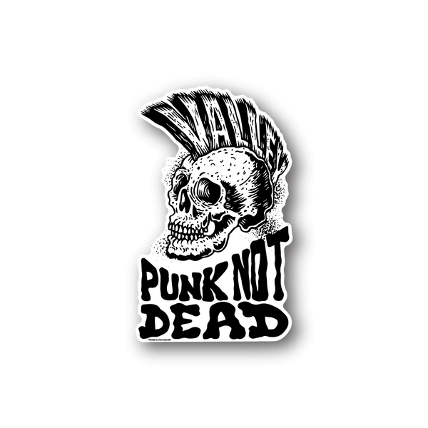 Skull and text vinyl sticker reading 'Punk Not Dead'