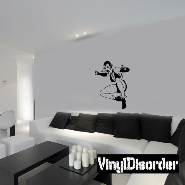 Black and white cartoon vampire woman vinyl wall decal with raised fist pose