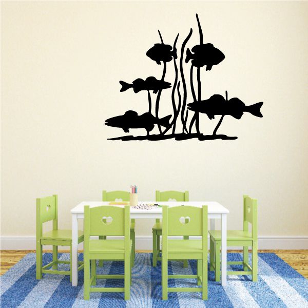 Freshwater fish and water grass wall decal silhouette, black