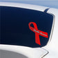 Red awareness ribbon vinyl sticker with black “Vasculitis Awareness” text