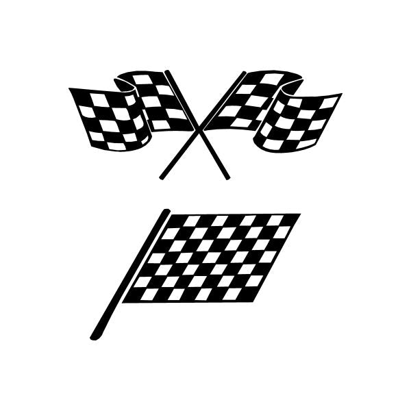 Auto window vinyl decal with black checkered flag design