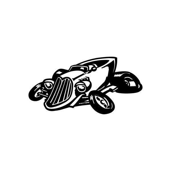 Car window vinyl decal sticker, black cartoon sports car with wheels