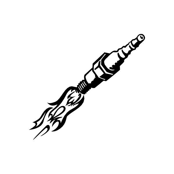 Car window vinyl decal sticker, black and white flame-style rocket design