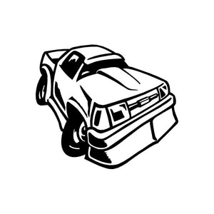 Car window vinyl decal sticker of a stylized sports car in black and white