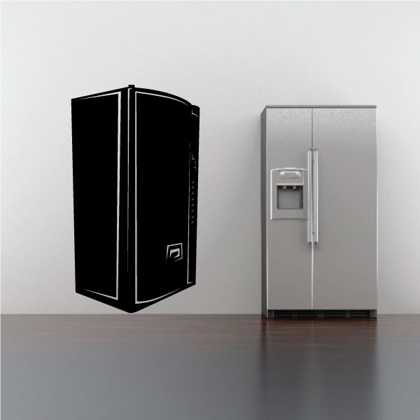 Black vending machine decal with white outline and front display icon