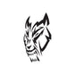 Wolf head decal with black angular, stylized wolf face and ears
