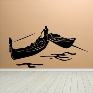 Venice canals Italy decal with black gondola silhouettes and rippling water