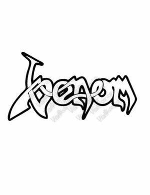 Graffiti-style text decal, black with white highlights