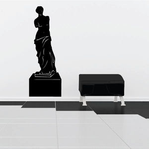 Venus de Milo statue decal: standing nude female figure on pedestal, black silhouette.