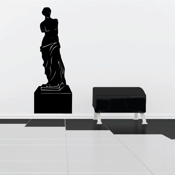 Venus de Milo statue decal: standing nude female figure on pedestal, black silhouette.