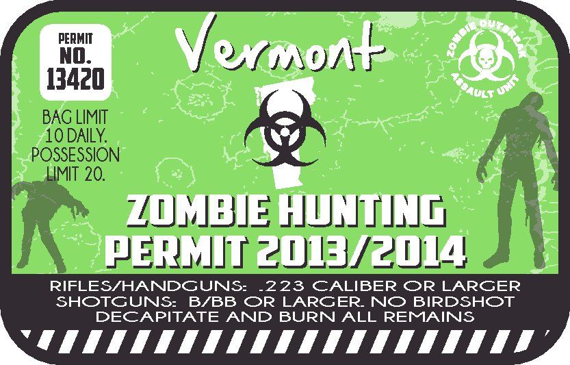 Image of Vermont Zombie Hunting Permit Sticker