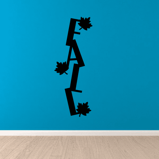 Image of Vertical Fall Word with Leaves Decal