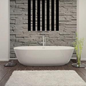 Vertical line wall decal vinyl with black stripes on gray stone wall