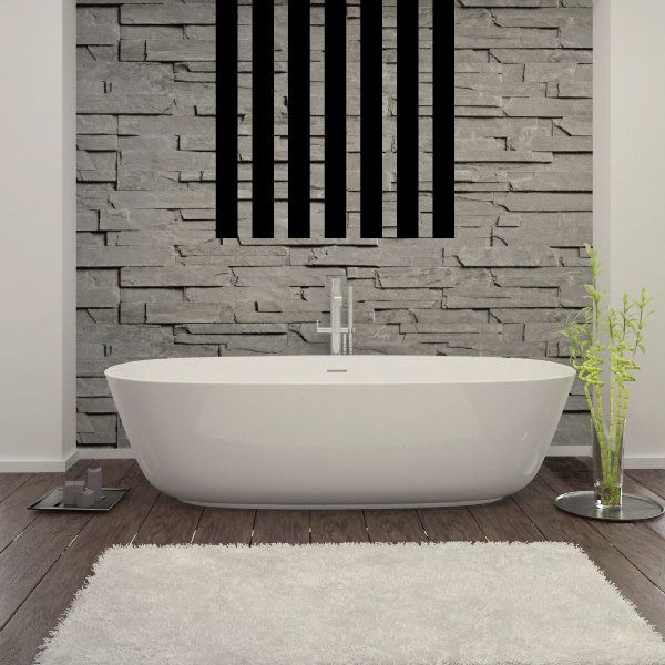 Vertical line wall decal vinyl with black stripes on gray stone wall