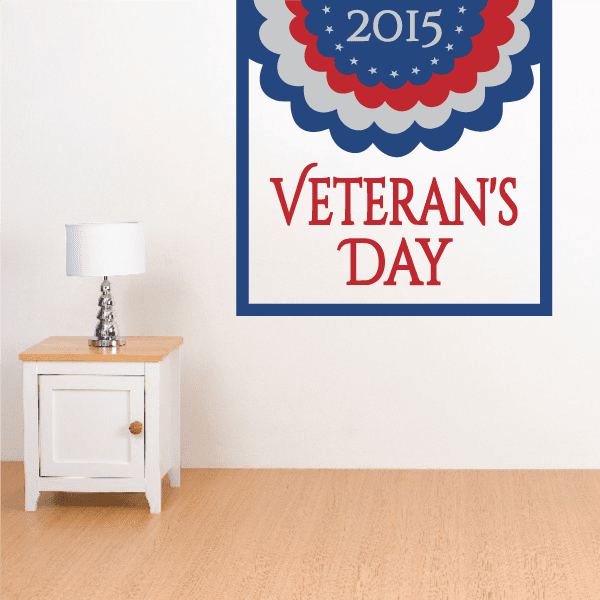 Veteran's Day bunting decal with 2015 and red-and-blue “Veteran's Day” text