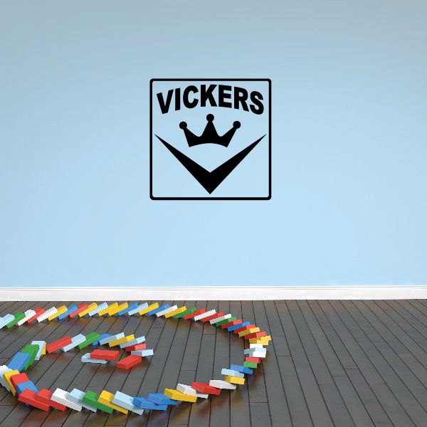 Square Vickers decal with VICKERS lettering and black crown emblem