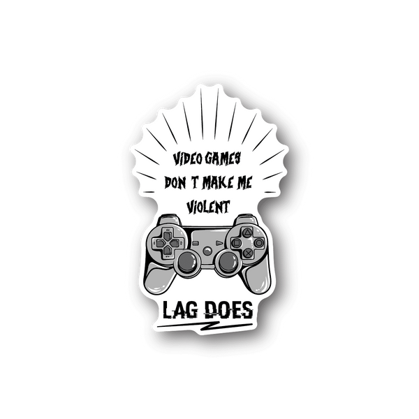 Vinyl sticker with burst shape, gaming controllers and bold gaming text.