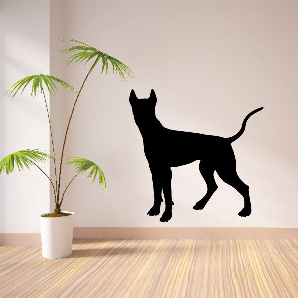 Doberman pinscher decal with a black standing dog silhouette