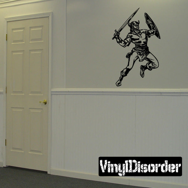 Black Viking warrior decal raising an axe and shield