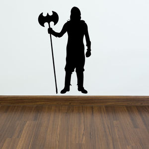 Viking silhouette decal holding battle axe, black figure with raised axe.