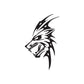 Wolf head decal with black and white tribal style lines, bold graphic design