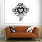 Vine cross decal with heart center, black and white outline design