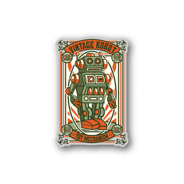 Vintage Robot Vinyl Sticker weather-resistant vinyl sticker by VinylDisorder