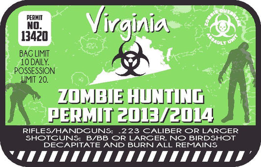 Image of Virginia Zombie Hunting Permit Sticker