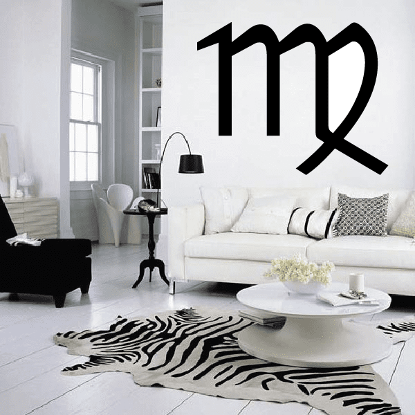 Virgo symbol decal in black with stylized zodiac lettering