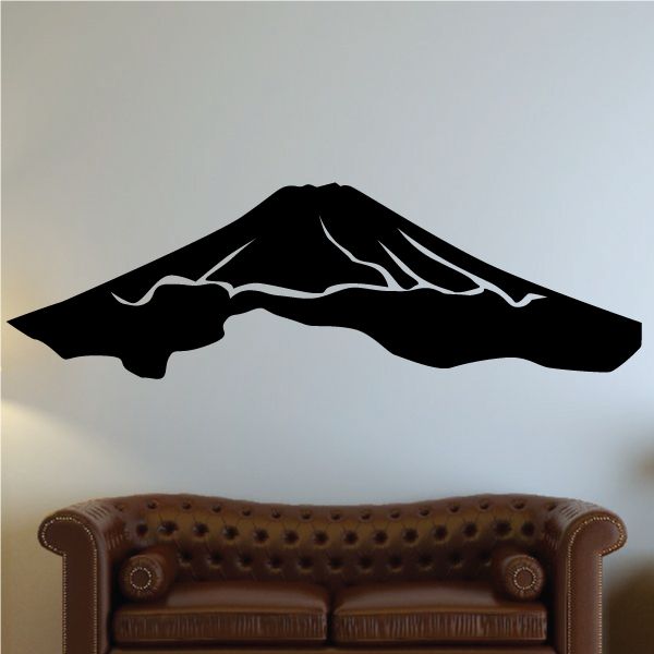 Black volcano decal with white lava lines, stylized mountain and eruption silhouette