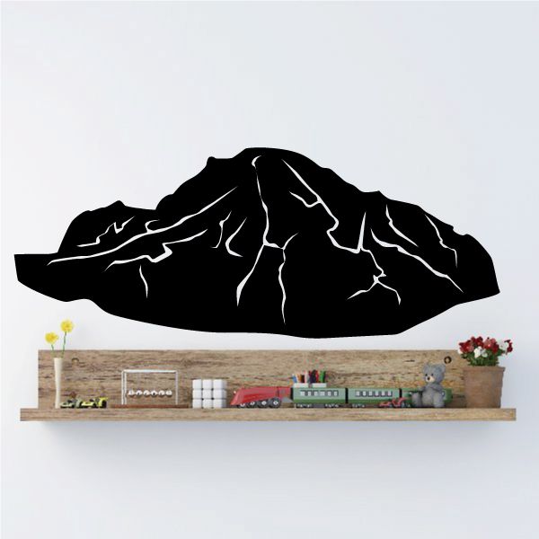 Black volcano mountain wall decal with lighter crack lines across the summit