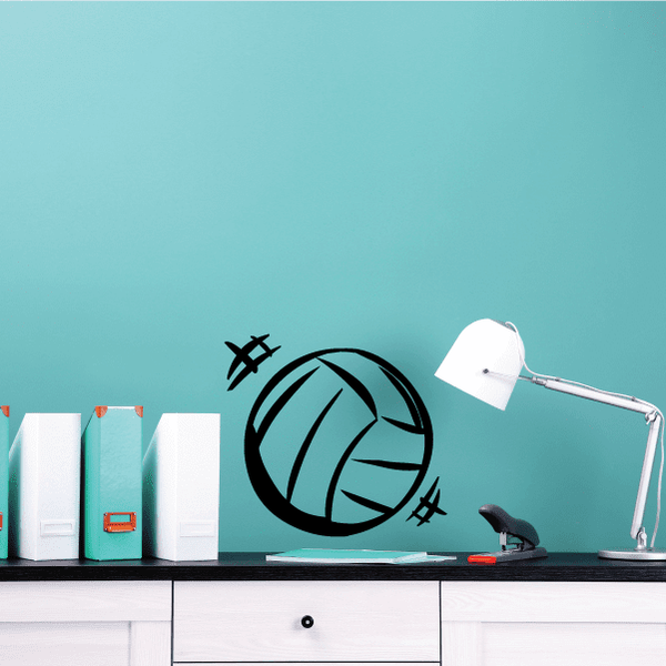 Volleyball motion wall decal with black volleyball graphic and speed lines