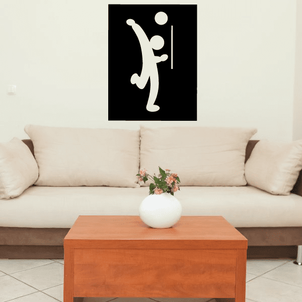 White volleyball wall decal of a player reaching for a ball and net pole