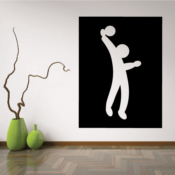 Volleyball player silhouette vinyl decal, white figure with ball on dark square