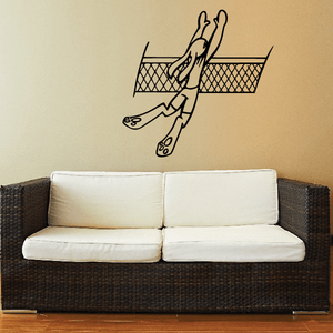 Volleyball wall decal with cartoon player holding a ball above a net
