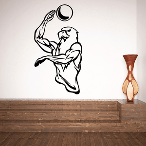 Volleyball wall decal of a black volleyball player reaching to spike a ball