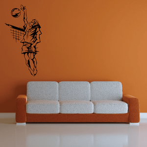 Volleyball player wall decal, dark silhouette of athlete with volleyball in hand