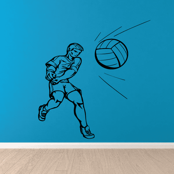 Dark blue volleyball player wall decal with volleyball