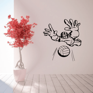 Volleyball player wall decal vinyl with black line art holding a volleyball